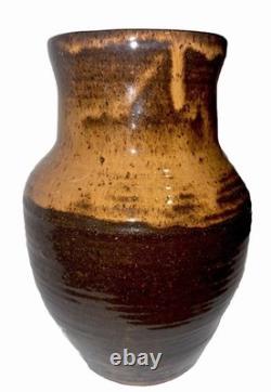 Vintage Studio Pottery 8 Inch Brown Drip Glaze Vase Signed Artist Miller