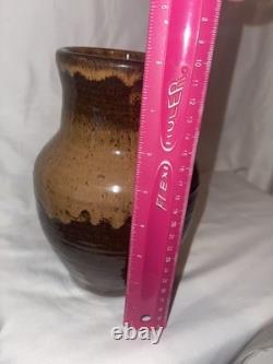 Vintage Studio Pottery 8 Inch Brown Drip Glaze Vase Signed Artist Miller