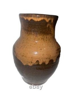 Vintage Studio Pottery 8 Inch Brown Drip Glaze Vase Signed Artist Miller Fun