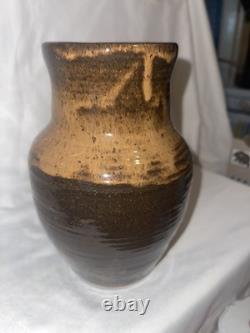 Vintage Studio Pottery 8 Inch Brown Drip Glaze Vase Signed Artist Miller Fun