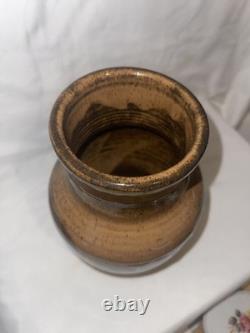 Vintage Studio Pottery 8 Inch Brown Drip Glaze Vase Signed Artist Miller Fun