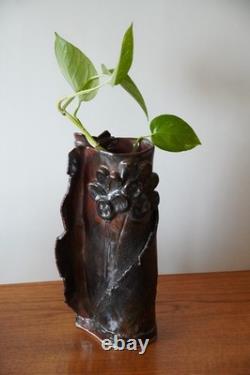 Vintage Studio Pottery Abstract Sculptural Vase Brutalist Art Ceramic Red Black