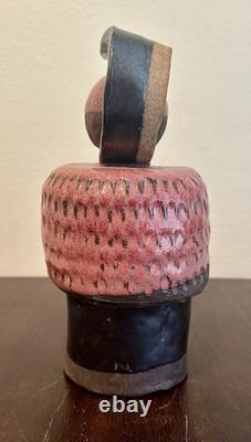 Vintage Studio Pottery Abstract Sculpture Vessel Pink Black Modernist Art 10H