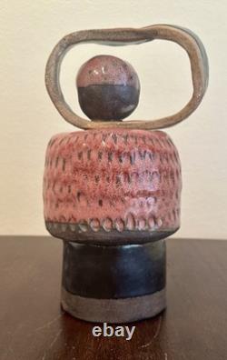 Vintage Studio Pottery Abstract Sculpture Vessel Pink Black Modernist Art 10H