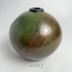 Vintage Studio Pottery Andrew Berends Large Raku Sphere Vessel 8.25h