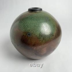 Vintage Studio Pottery Andrew Berends Large Raku Sphere Vessel 8.25h