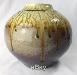 Vintage Studio Pottery Art Metallic Dripped Glazed Large Vase Pot Elliot 96