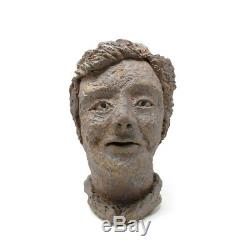 Vintage Studio Pottery Artisan Handmade Clay Male Bust Head Sculpture