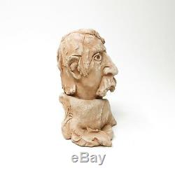 Vintage Studio Pottery Artisan Handmade Clay Mustached Man Bust Head Sculpture