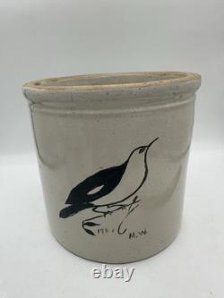 Vintage Studio Pottery Bird Crock Stoneware Planter M. W. Signed 1980 7.5
