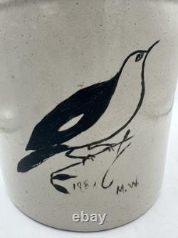 Vintage Studio Pottery Bird Crock Stoneware Planter M. W. Signed 1980 7.5