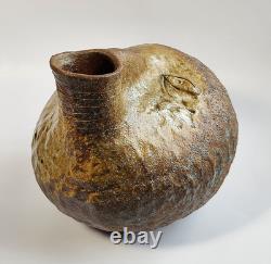 Vintage Studio Pottery Brutalist Organic Textured Face Vase Sculpture Abstract