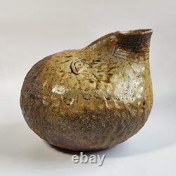 Vintage Studio Pottery Brutalist Organic Textured Face Vase Sculpture Abstract