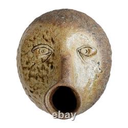 Vintage Studio Pottery Brutalist Organic Textured Face Vase Sculpture Abstract