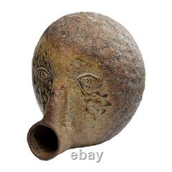 Vintage Studio Pottery Brutalist Organic Textured Face Vase Sculpture Abstract