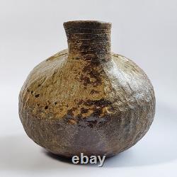 Vintage Studio Pottery Brutalist Organic Textured Face Vase Sculpture Abstract