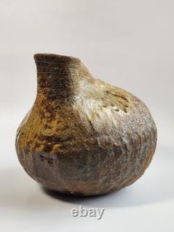 Vintage Studio Pottery Brutalist Organic Textured Face Vase Sculpture Abstract