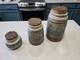 Vintage Studio Pottery Cannister Vase Utensil Holder Set Cork Tops Artist Stamp