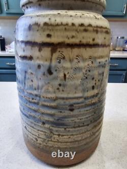 Vintage Studio Pottery Cannister Vase Utensil Holder Set Cork Tops Artist Stamp