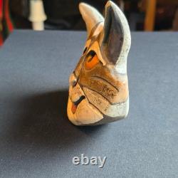Vintage Studio Pottery Cat Head Sculpture Signed Eleanor Madonik 90s Whimsy Art