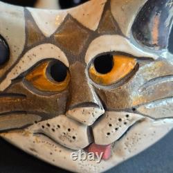 Vintage Studio Pottery Cat Head Sculpture Signed Eleanor Madonik 90s Whimsy Art