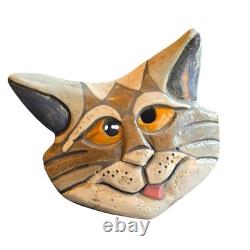 Vintage Studio Pottery Cat Head Sculpture Signed Eleanor Madonik 90s Whimsy Art