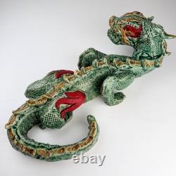 Vintage Studio Pottery Ceramic Green Dragon Large Figurine Hand Crafted 19
