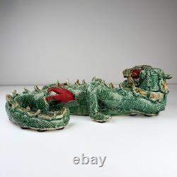 Vintage Studio Pottery Ceramic Green Dragon Large Figurine Hand Crafted 19