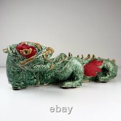Vintage Studio Pottery Ceramic Green Dragon Large Figurine Hand Crafted 19