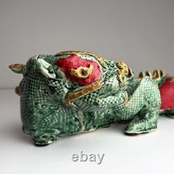 Vintage Studio Pottery Ceramic Green Dragon Large Figurine Hand Crafted 19