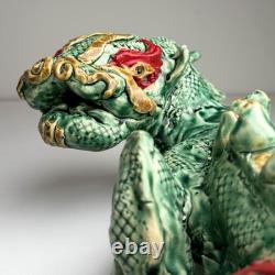 Vintage Studio Pottery Ceramic Green Dragon Large Figurine Hand Crafted 19