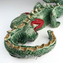 Vintage Studio Pottery Ceramic Green Dragon Large Figurine Hand Crafted 19