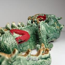 Vintage Studio Pottery Ceramic Green Dragon Large Figurine Hand Crafted 19