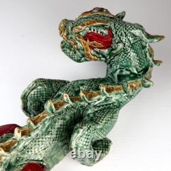 Vintage Studio Pottery Ceramic Green Dragon Large Figurine Hand Crafted 19
