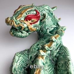 Vintage Studio Pottery Ceramic Green Dragon Large Figurine Hand Crafted 19