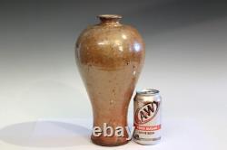 Vintage Studio Pottery Chinese Meiping Form Ikebana Stoneware Wood Ash Glaze 12