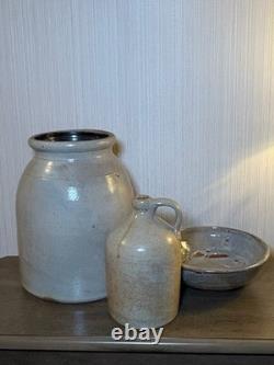 Vintage Studio Pottery Crock Jug Bowl Set Salt Glaze Rustic Decor