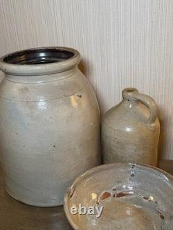 Vintage Studio Pottery Crock Jug Bowl Set Salt Glaze Rustic Decor