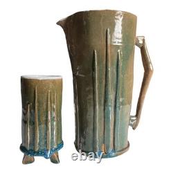 Vintage Studio Pottery Decorative Pitcher & Tripod Cup Set Signed Mac Phee