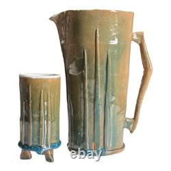 Vintage Studio Pottery Decorative Pitcher & Tripod Cup Set Signed Mac Phee