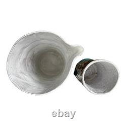 Vintage Studio Pottery Decorative Pitcher & Tripod Cup Set Signed Mac Phee