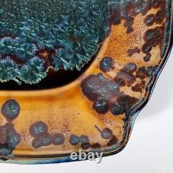 Vintage Studio Pottery Deep Amber & Teal Crystalline Glaze Ceramic Platter Vintage Studio Pottery Deep Amber & Teal Crystalline Glaze Ceramic Platter