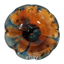 Vintage Studio Pottery Deep Amber & Teal Crystalline Glaze Ceramic Platter