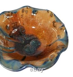 Vintage Studio Pottery Deep Amber & Teal Crystalline Glaze Ceramic Platter