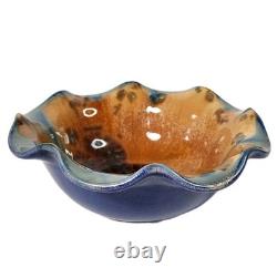 Vintage Studio Pottery Deep Amber & Teal Crystalline Glaze Ceramic Platter