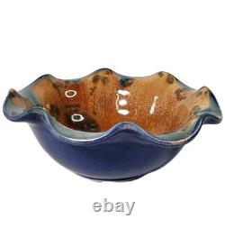 Vintage Studio Pottery Deep Amber & Teal Crystalline Glaze Ceramic Platter
