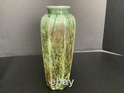 Vintage Studio Pottery Drip Glaze Vase 10.25 Tall Signed SS Crazing Ceramic
