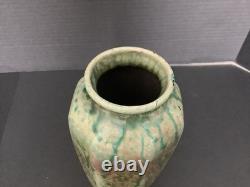 Vintage Studio Pottery Drip Glaze Vase 10.25 Tall Signed SS Crazing Ceramic