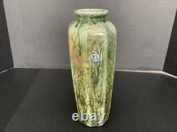 Vintage Studio Pottery Drip Glaze Vase 10.25 Tall Signed SS Crazing Ceramic