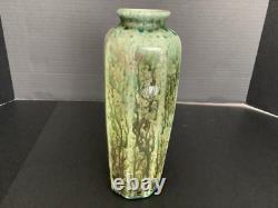 Vintage Studio Pottery Drip Glaze Vase 10.25 Tall Signed SS Crazing Ceramic
